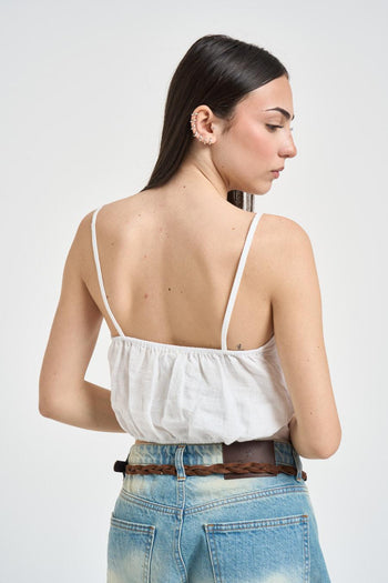 Top donna in lino bianco - 4