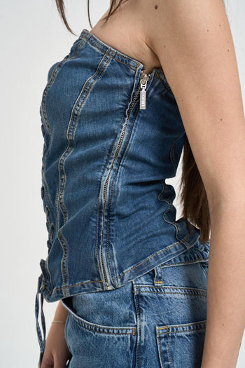 Top donna bustier in denim medio - 3