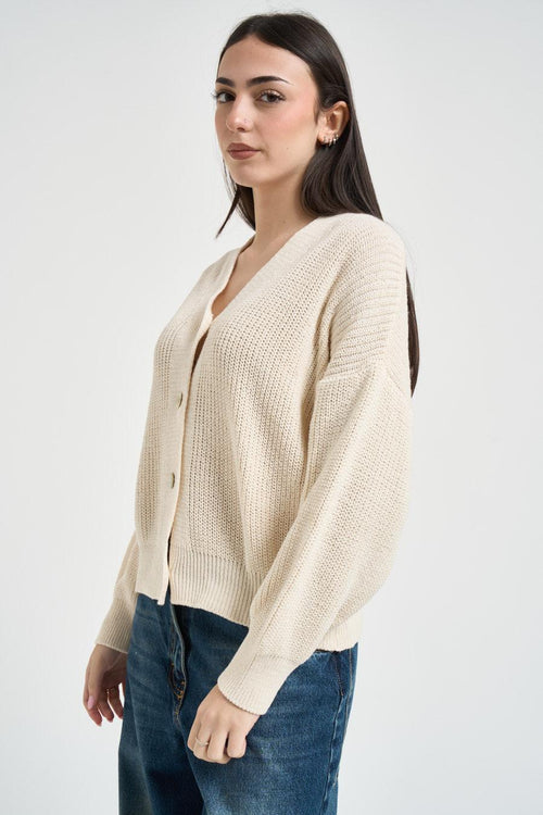 Cardigan donna in maglia crema - 2