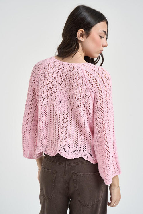 Maglia donna traforata rosa - 2