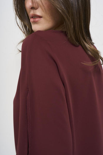 Women's burgundy cut-out crew neck blouse - 5