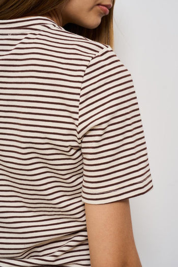 T-shirt donna a righe marrone - 4