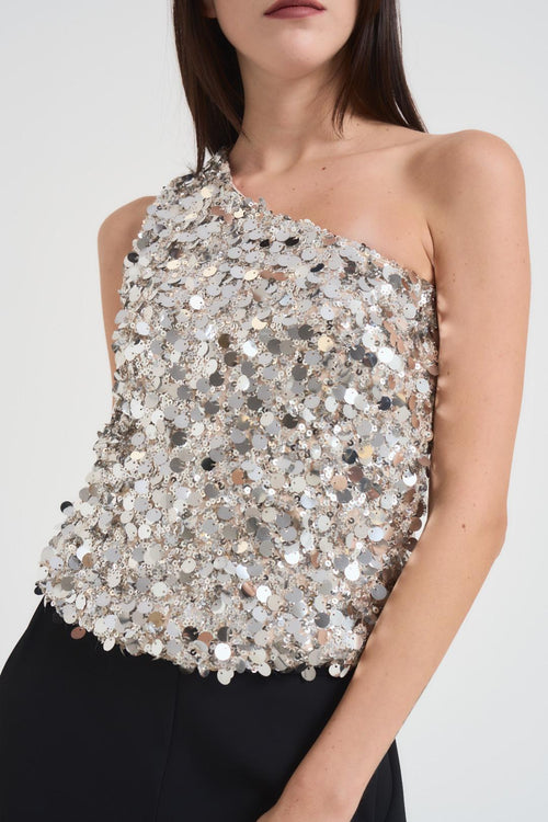 Top donna con paillettes argento - 2