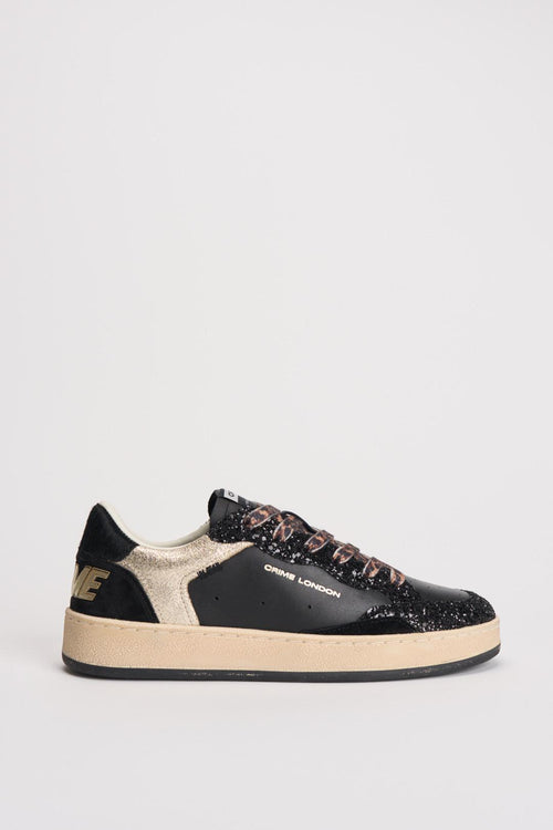 Sneakers donna in pelle e glitter nera