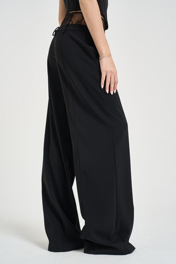 Pantalone donna a palazzo con pizzo nero - 5
