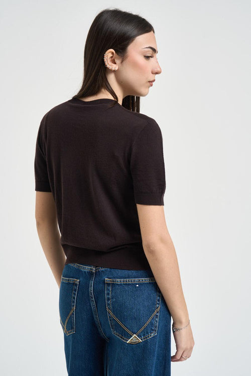 Maglia donna manica a sbuffo marrone - 2