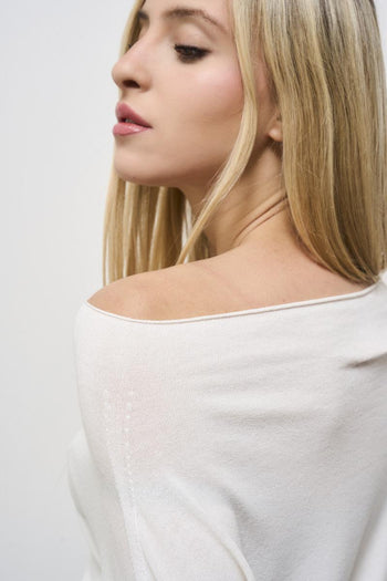 Women's cream sweater with boat neckline - 4