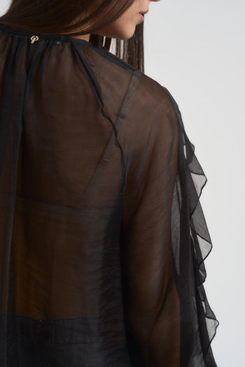 Blusa donna con volant nera - 4
