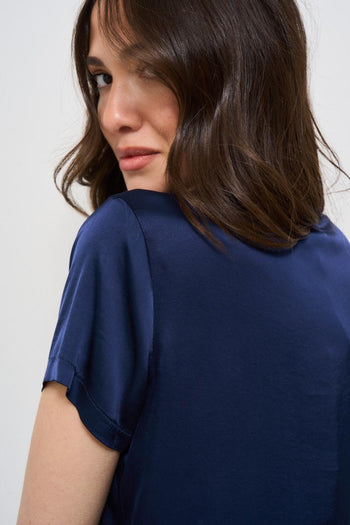 T-shirt donna girocollo satinata blu - 5