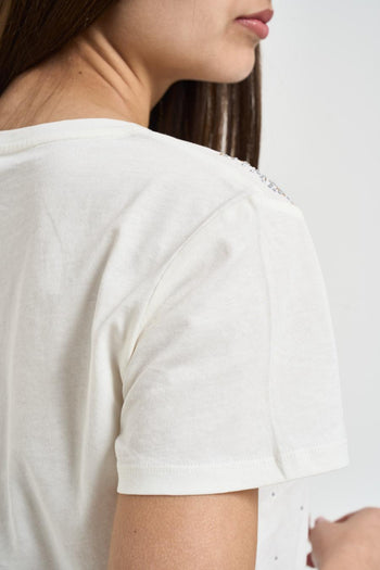T-shirt donna con strass bianca - 4