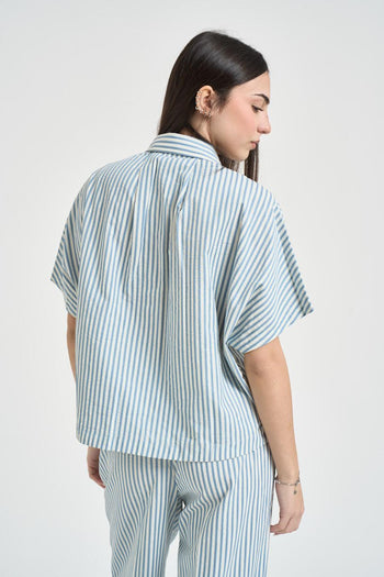 Camicia donna cropped celeste - 3