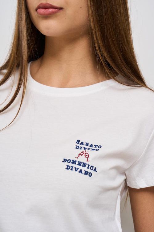 T-shirt donna girocollo bianca con scritta - 2