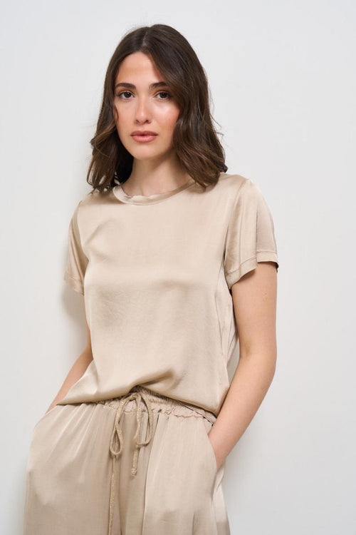 T-shirt donna girocollo satinata beige