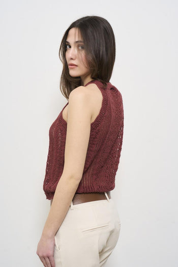 Top donna bordeaux in maglia - 5