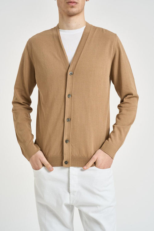 Cardigan uomo scollo a V cammello