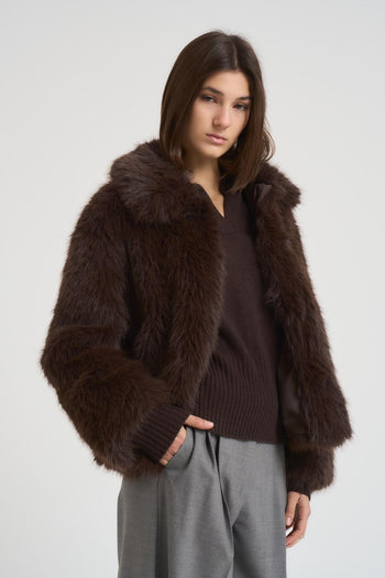 Ecopelliccia donna corta marrone - 6