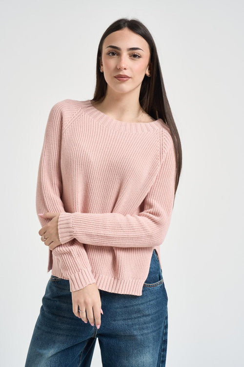 Maglia donna con spacchi rosa cipria