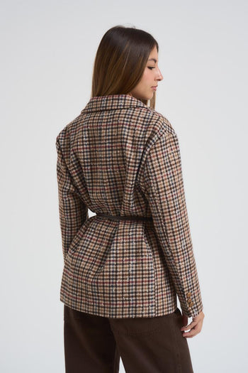 Giacca donna monopetto pied de poule marrone - 6