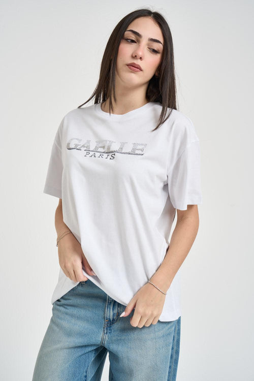 T-shirt donna bianca con strass