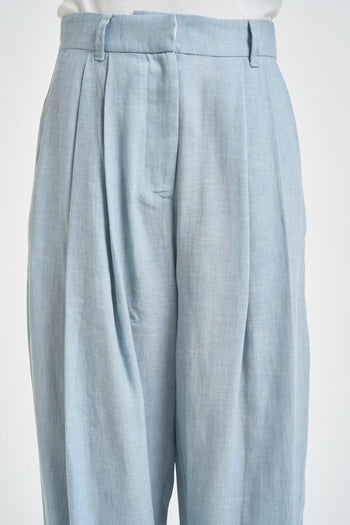 Pantalone donna wide leg celeste - 5