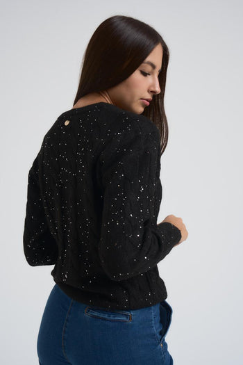 Girocollo trecce e paillettes donna nero - 6