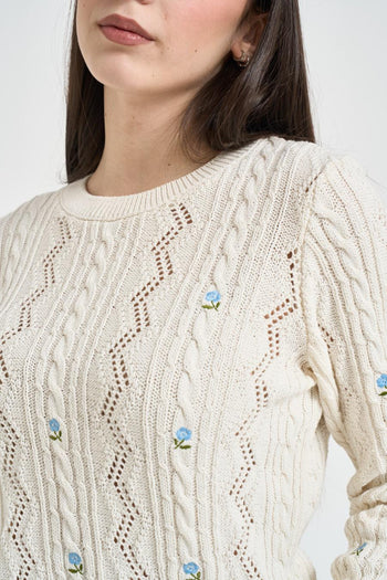 Maglia donna traforata ecru con fiorellini - 3