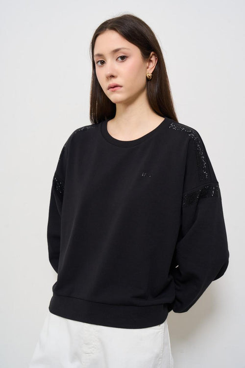 Felpa donna nera con strass