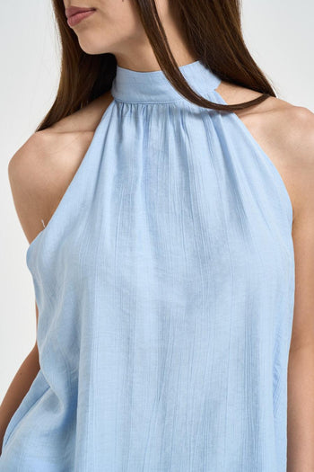 Blusa donna con fiocco sul retro celeste - 3