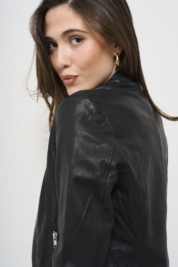 Giubbotto donna nero in pelle - 5