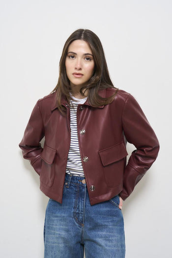 Women's burgundy eco leather jacket - 4