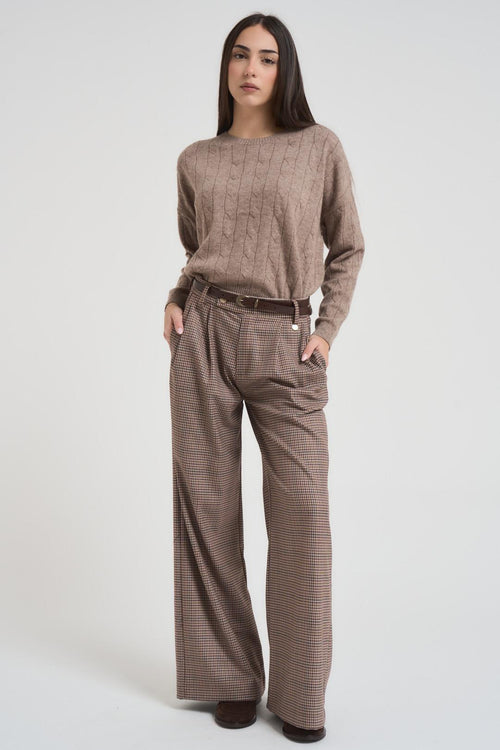 Maglia donna a trecce tortora