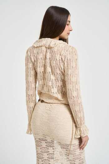 Blusa donnna con pizzo beige - 4