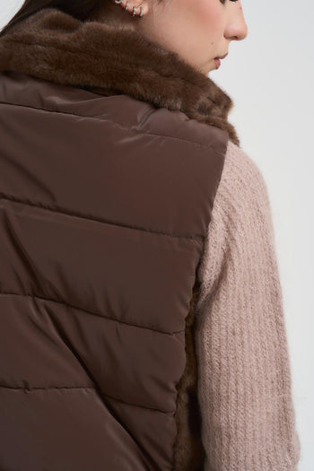 Gilet donna in ecopelliccia marrone - 5