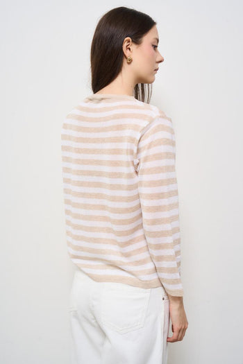 Maglia donna girocollo a righe rosa - 4