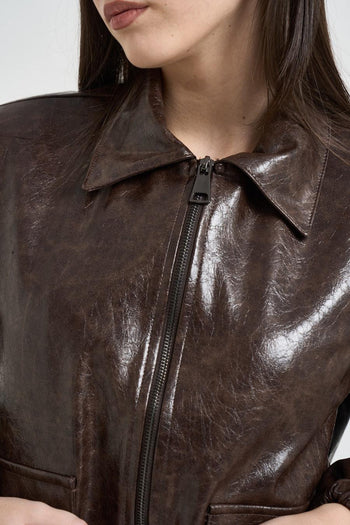 Bomber donna in ecopelle marrone - 3