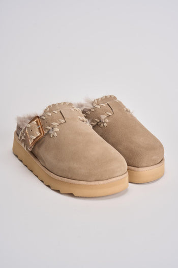 Sabot platform donna pelle scamosciata con cuciture beige - 3