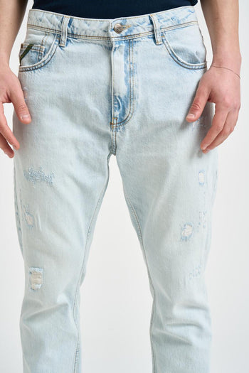 Jeans uomo Yellowstone in denim chiaro con rotture. - 4