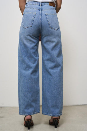 Jeans donna wide leg chiaro con strass - 4