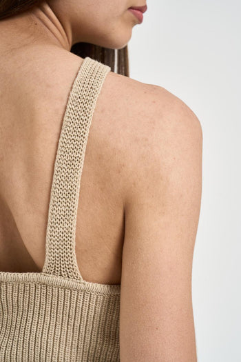 Top donna in maglia a costine beige - 5