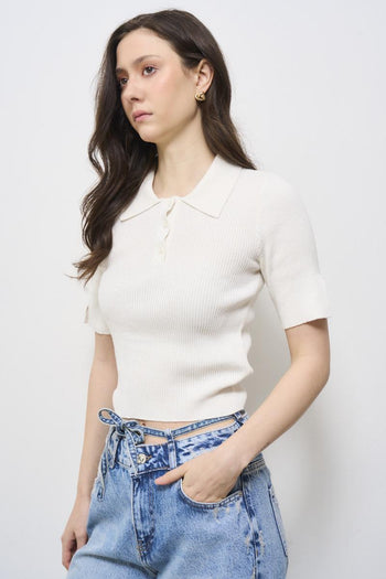 Polo donna in maglia bianca - 3