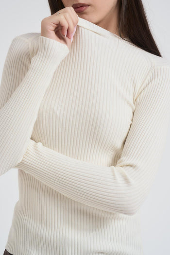 Maglia donna girocollo a costine crema - 3