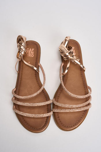 Sandalo donna alla schiava con strass oro rosa - 5