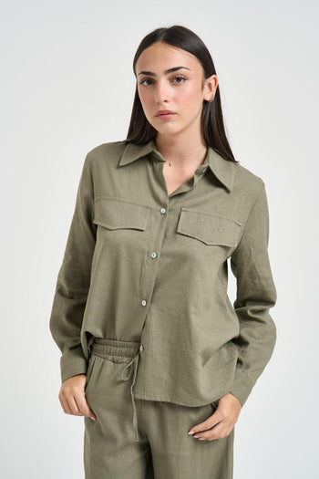 Camicia donna fluida verde militare - 3