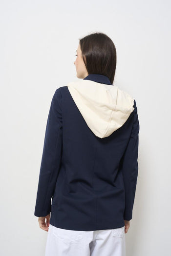 Giacca donna monopetto con cappuccio blu - 3