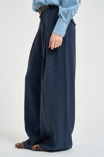 Pantalone donna con pinces blu navy - 3
