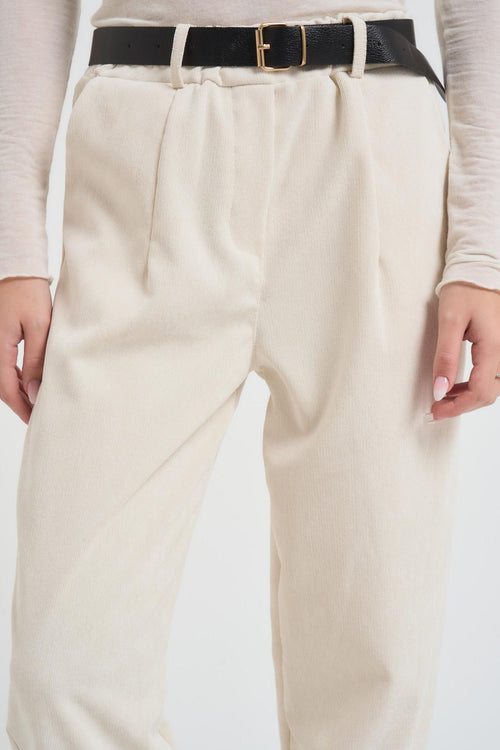 Pantalone donna regular in velluto panna - 2