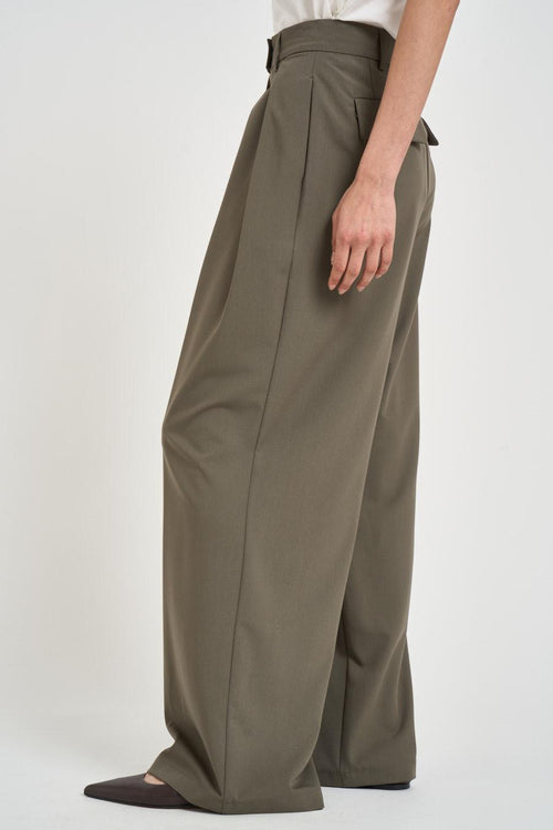 Pantalone donna gamba ampia verde salvia - 2