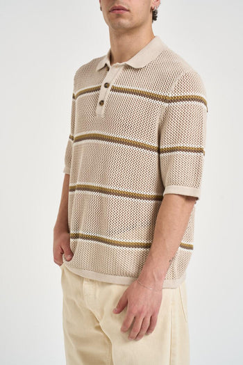 Polo uomo in maglia a righe beige - 3