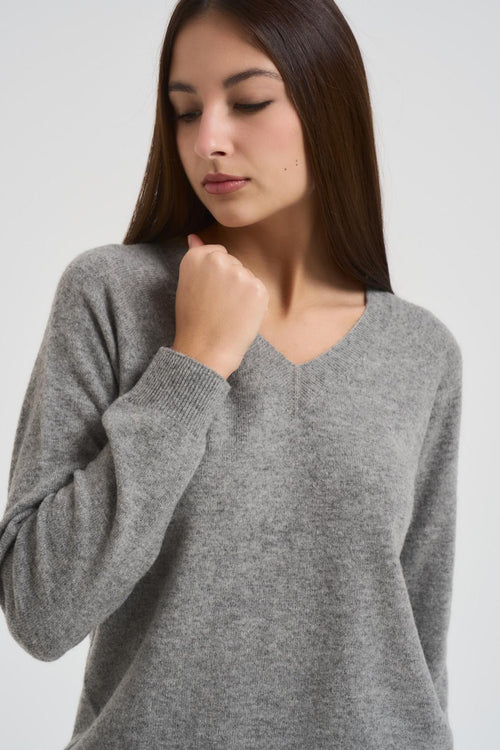 Maglia donna scollo a V grigia - 2