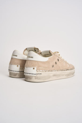 Sneakers donna in suede beige con glitter oro - 6